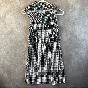 Modcloth Coach Tour Houndstooth Dress Small Black / White Monteau Anthropologie